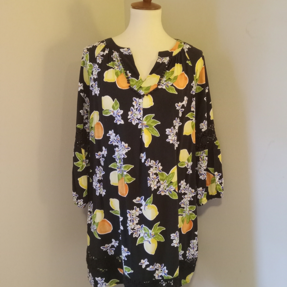 Crown & Ivy Lightweight Summertime Dress, XL, Citrus/Floral Print